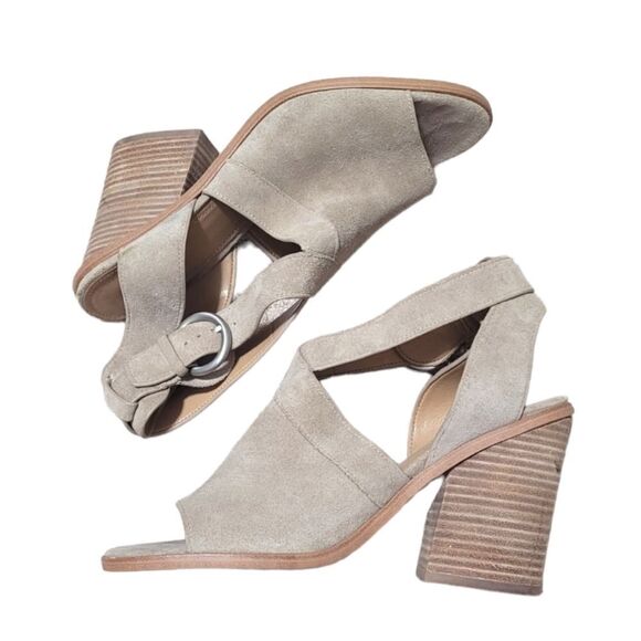 Marc Fisher Light Brown Suede Strappy Heeled Sandals - Picture 1 of 7